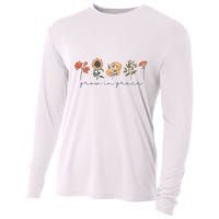 Boho Grow In Grace Wildflower Christian Scripture Religious Cooling Performance Long Sleeve Crew