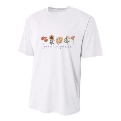 Boho Grow In Grace Wildflower Christian Scripture Religious Youth Performance Sprint T-Shirt