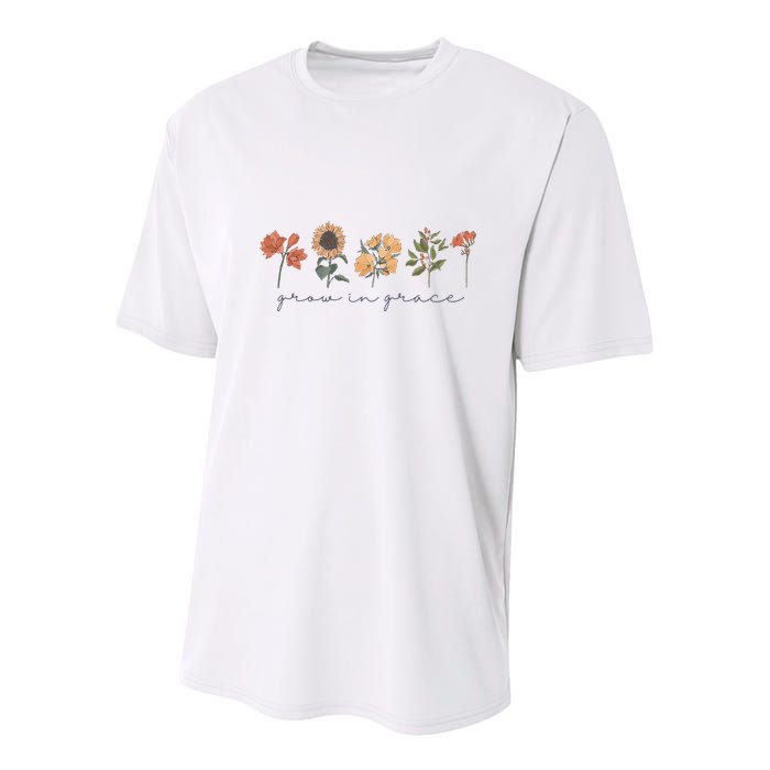 Boho Grow In Grace Wildflower Christian Scripture Religious Youth Performance Sprint T-Shirt