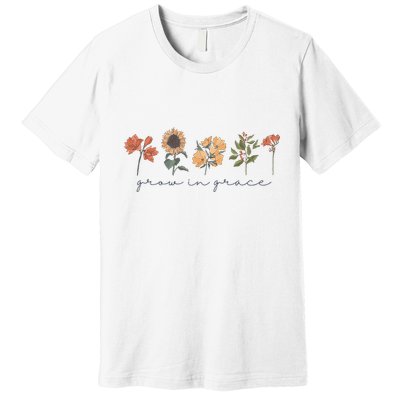Boho Grow In Grace Wildflower Christian Scripture Religious Premium T-Shirt