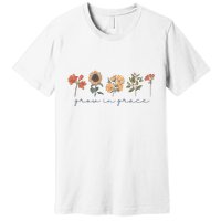 Boho Grow In Grace Wildflower Christian Scripture Religious Premium T-Shirt