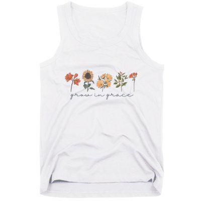 Boho Grow In Grace Wildflower Christian Scripture Religious Tank Top