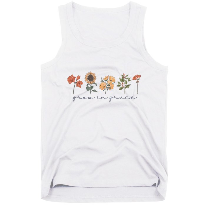 Boho Grow In Grace Wildflower Christian Scripture Religious Tank Top