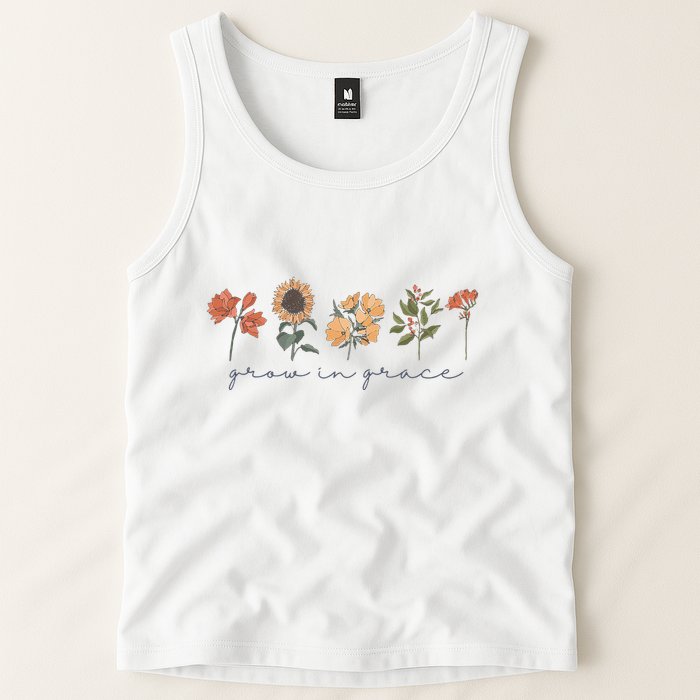 Boho Grow In Grace Wildflower Christian Scripture Religious Tank Top
