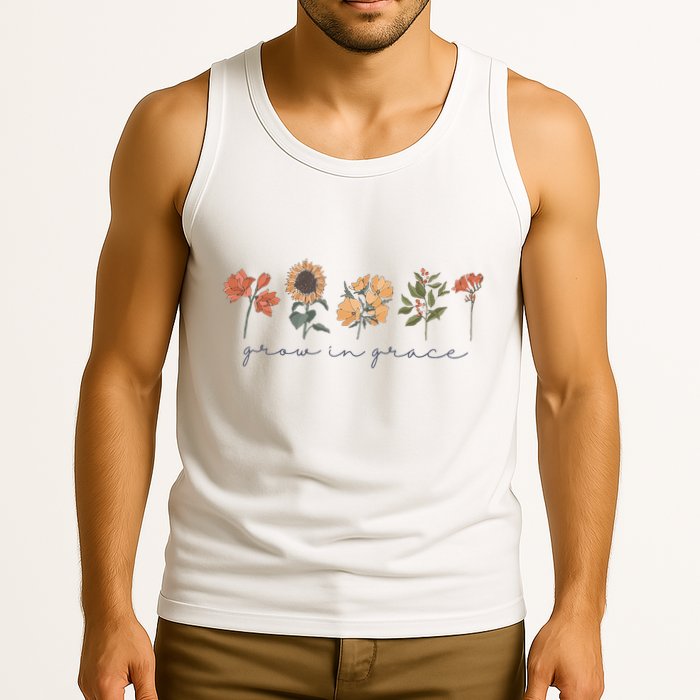 Boho Grow In Grace Wildflower Christian Scripture Religious Tank Top