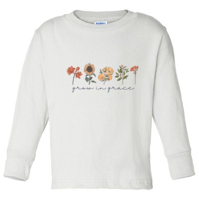 Boho Grow In Grace Wildflower Christian Scripture Religious Toddler Long Sleeve Shirt