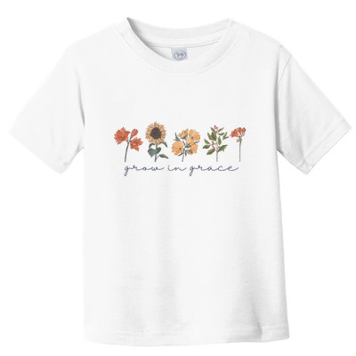 Boho Grow In Grace Wildflower Christian Scripture Religious Toddler T-Shirt