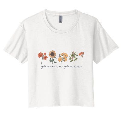 Boho Grow In Grace Wildflower Christian Scripture Religious Crop Top