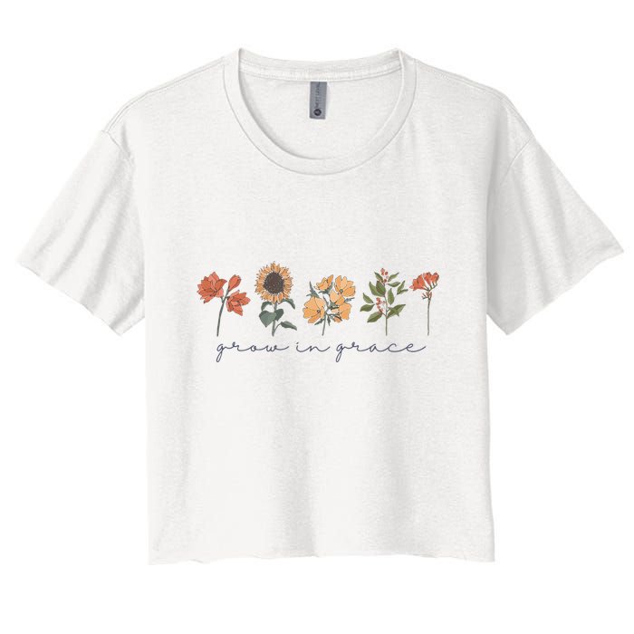 Boho Grow In Grace Wildflower Christian Scripture Religious Crop Top