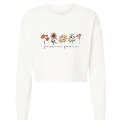 Boho Grow In Grace Wildflower Christian Scripture Religious Cropped Pullover Crew