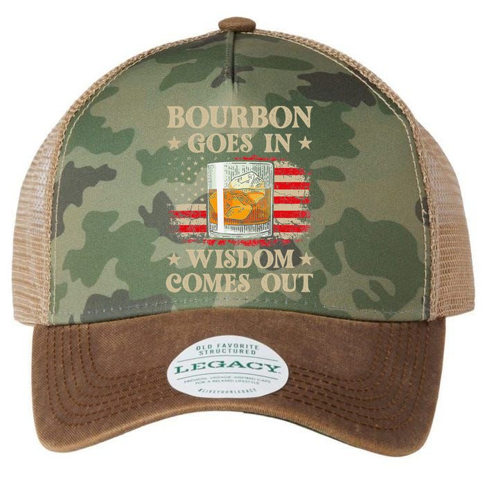Bourbon Goes In Wisdom Comes Out Funny Drinking Legacy Tie Dye Trucker Hat