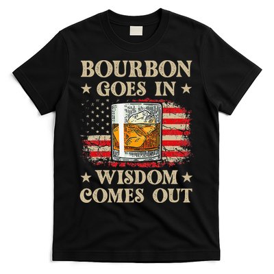 Bourbon Goes In Wisdom Comes Out Funny Drinking T-Shirt