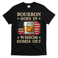 Bourbon Goes In Wisdom Comes Out Funny Drinking T-Shirt