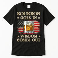 Bourbon Goes In Wisdom Comes Out Funny Drinking Tall T-Shirt