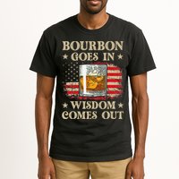 Bourbon Goes In Wisdom Comes Out Funny Drinking Tall T-Shirt