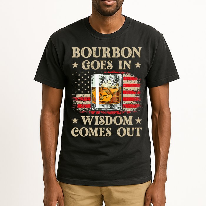 Bourbon Goes In Wisdom Comes Out Funny Drinking Tall T-Shirt