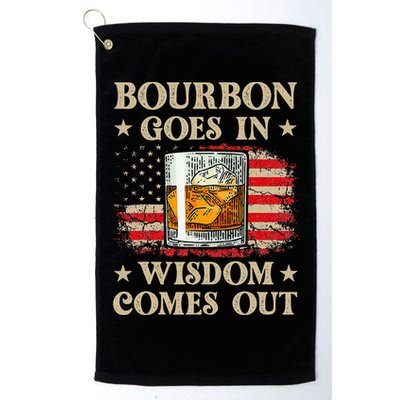 Bourbon Goes In Wisdom Comes Out Funny Drinking Golf Towel