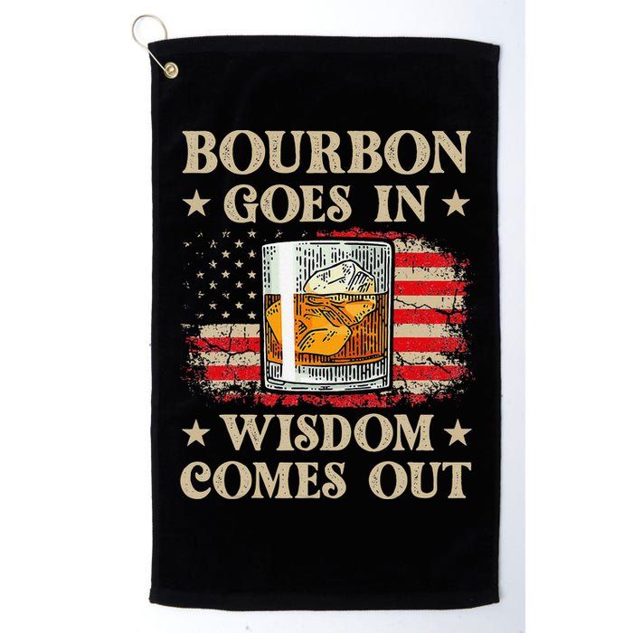 Bourbon Goes In Wisdom Comes Out Funny Drinking Golf Towel