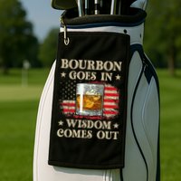 Bourbon Goes In Wisdom Comes Out Funny Drinking Golf Towel