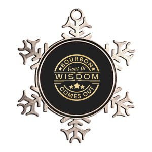 Bourbon Goes In Wisdom Comes Out Funny Drinking Metallic Star Ornament