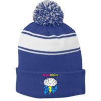 Brainstorm Good Idea Lightbulb Thunder Stripe Pom Pom Beanie