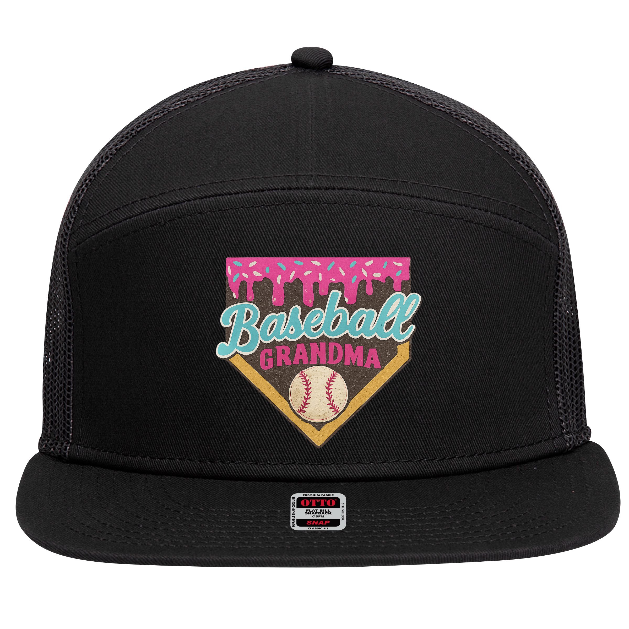 Baseball Grandma Ice Cream Drip 7 Panel Mesh Trucker Snapback Hat