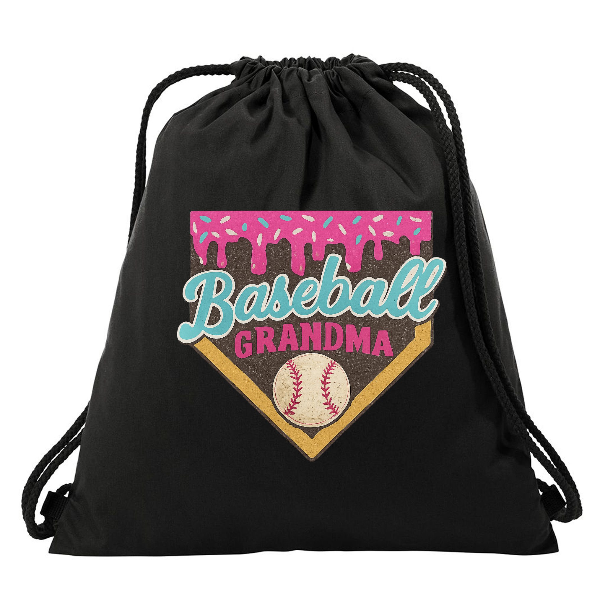 Baseball Grandma Ice Cream Drip Drawstring Bag