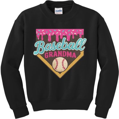 Baseball Grandma Ice Cream Drip Kids Sweatshirt