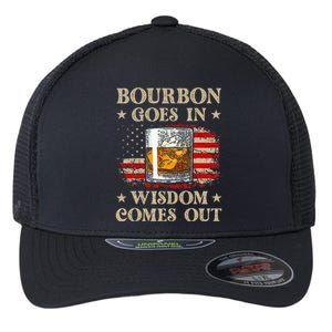 Bourbon Goes In Wisdom Comes Out Funny Drinking Flexfit Unipanel Trucker Cap