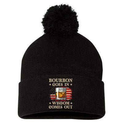 Bourbon Goes In Wisdom Comes Out Funny Drinking Pom Pom 12in Knit Beanie