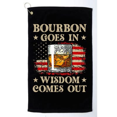 Bourbon Goes In Wisdom Comes Out Funny Drinking Golf Towel