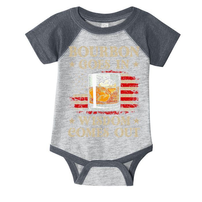 Bourbon Goes In Wisdom Comes Out Funny Drinking Infant Baby Jersey Bodysuit