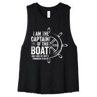 Boating Gifts I Am The Captain Of This Boat Sailing Skipper Women's Racerback Cropped Tank