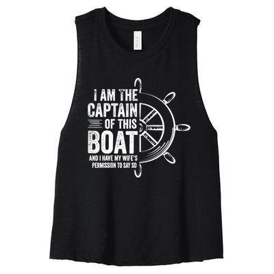 Boating Gifts I Am The Captain Of This Boat Sailing Skipper Women's Racerback Cropped Tank