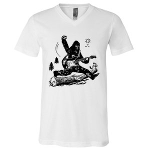 Bigfoot Guitar Jump V-Neck T-Shirt