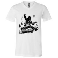 Bigfoot Guitar Jump V-Neck T-Shirt