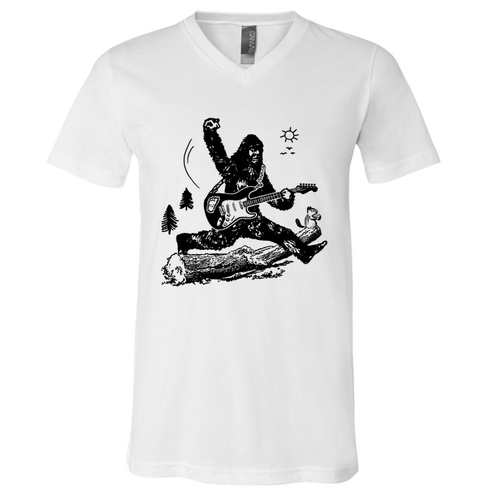 Bigfoot Guitar Jump V-Neck T-Shirt