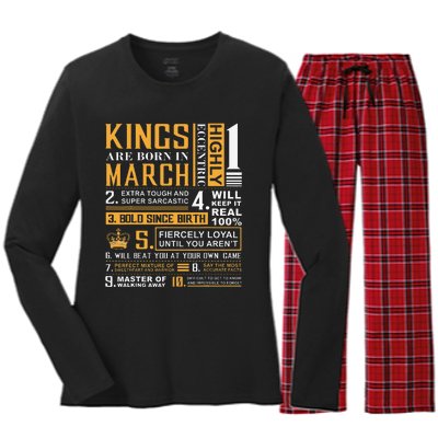 Birthday Gifts Kings are Born In March Women's Long Sleeve Flannel Pajama Set 