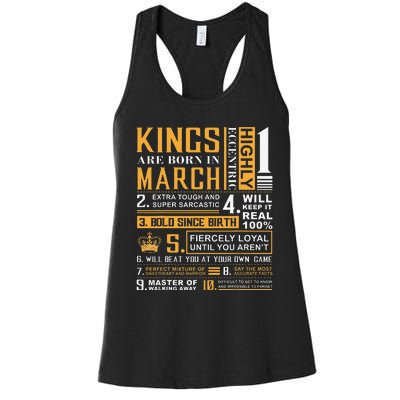 Birthday Gifts Kings are Born In March Women's Racerback Tank