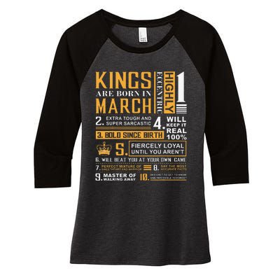 Birthday Gifts Kings are Born In March Women's Tri-Blend 3/4-Sleeve Raglan Shirt