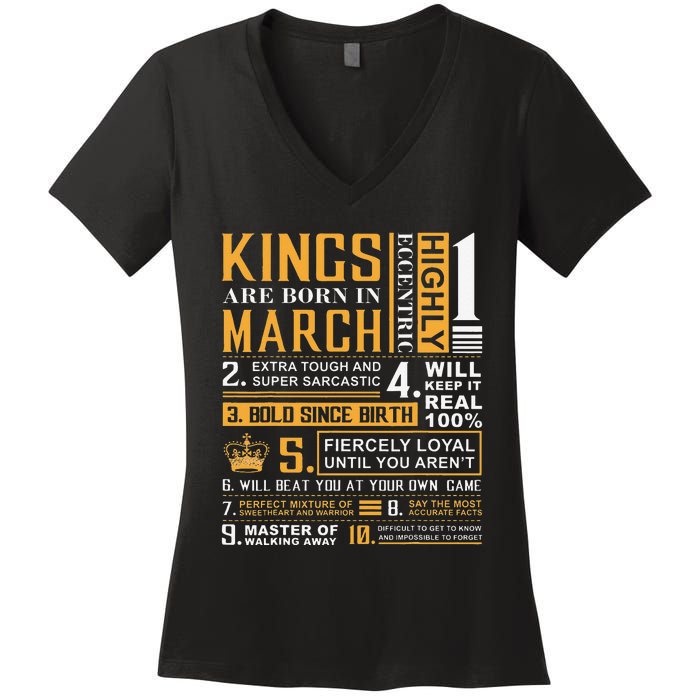 Birthday Gifts Kings are Born In March Women's V-Neck T-Shirt