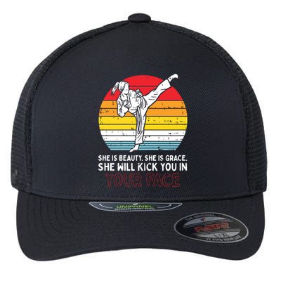 Beauty Grace Kick You In Face Karate Taekwondo Gift Flexfit Unipanel Trucker Cap