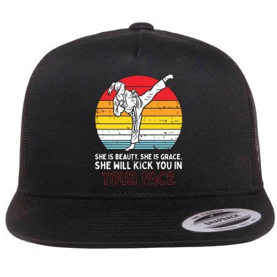 Beauty Grace Kick You In Face Karate Taekwondo Gift Flat Bill Trucker Hat