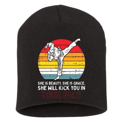 Beauty Grace Kick You In Face Karate Taekwondo Gift Short Acrylic Beanie