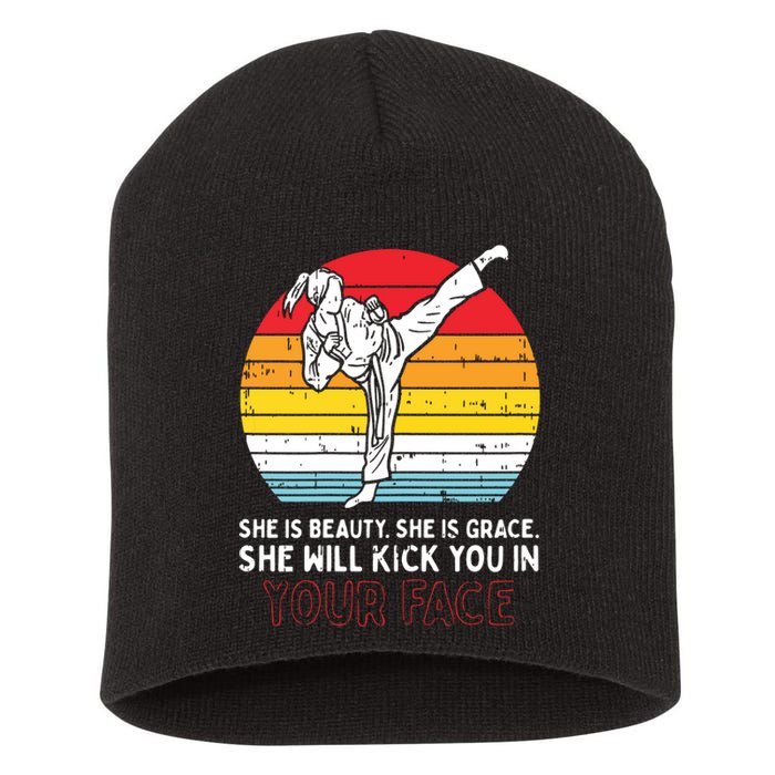 Beauty Grace Kick You In Face Karate Taekwondo Gift Short Acrylic Beanie