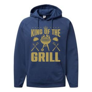 Bbq Grilling King Of The Grill Funny Barbecue Gift Performance Fleece Hoodie