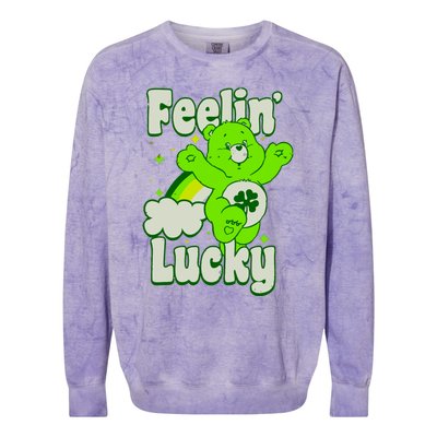 Bears Good Luck Bear Jumping Feelin Lucky Distressed Colorblast Crewneck Sweatshirt