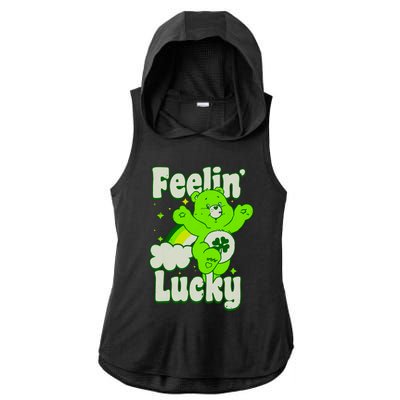 Bears Good Luck Bear Jumping Feelin Lucky Distressed Ladies PosiCharge Tri-Blend Wicking Draft Hoodie Tank