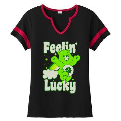 Bears Good Luck Bear Jumping Feelin Lucky Distressed Ladies Halftime Notch Neck Tee