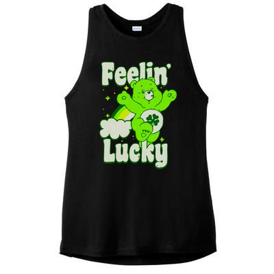 Bears Good Luck Bear Jumping Feelin Lucky Distressed Ladies PosiCharge Tri-Blend Wicking Tank